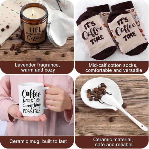 5 Pieces Coffee Lover Gifts Set - Includes Mug and Spoon Rest Holder, Candle and - Picture 5 of 6